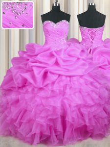 Custom Fit Sleeveless Lace Up Floor Length Beading and Ruffles and Sequins and Ruching Vestidos de Quinceanera