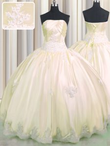 Champagne Taffeta Lace Up Quinceanera Gown Sleeveless Floor Length Beading and Appliques