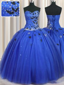 Clearance Royal Blue Sweetheart Lace Up Beading and Appliques Sweet 16 Quinceanera Dress Sleeveless