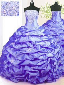 Lavender 15th Birthday Dress Military Ball and Sweet 16 and Quinceanera and For with Beading and Pick Ups Strapless Slee