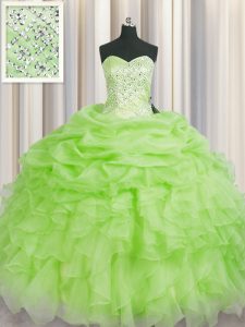 Organza Sweetheart Sleeveless Lace Up Beading and Ruffles 15 Quinceanera Dress in