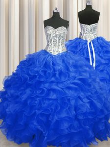 Extravagant Sweetheart Sleeveless Organza Sweet 16 Quinceanera Dress Beading and Ruffles Lace Up