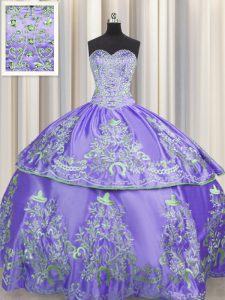 Embroidery Floor Length Lavender Quinceanera Gown Sweetheart Sleeveless Lace Up