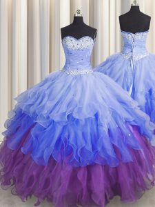 Beautiful Sequins Ruffled Ball Gowns Vestidos de Quinceanera Multi-color Sweetheart Organza Sleeveless Floor Length Zipp