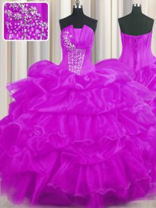 Purple Vestidos de Quinceanera For with Beading and Ruffled Layers and Pick Ups Strapless Sleeveless Lace Up