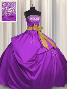 Admirable Satin Sleeveless Floor Length Sweet 16 Dress and Beading and Bowknot