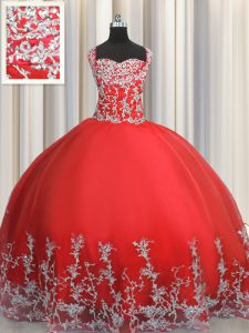 Coral Red Lace Up Quinceanera Dresses Beading and Appliques Sleeveless Floor Length