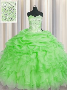 Spectacular Floor Length Lace Up 15th Birthday Dress for Military Ball and Sweet 16 and Quinceanera with Beading and Ruf