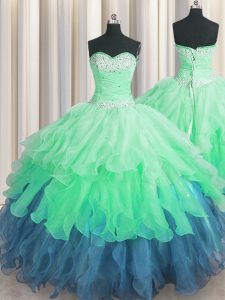 Elegant Multi-color Sleeveless Beading and Ruffles and Ruffled Layers and Sequins Floor Length 15th Birthday Dress