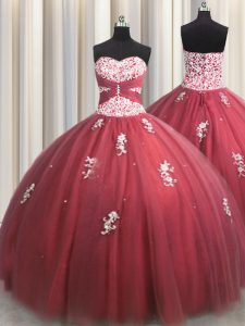 Tulle Sleeveless Floor Length Quince Ball Gowns and Beading and Appliques