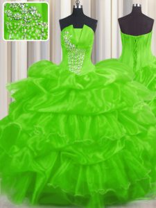 Great Organza Lace Up Sweet 16 Dresses Sleeveless Floor Length Beading and Ruffled Layers and Pick Ups