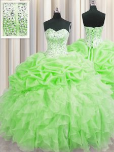 Fancy Visible Boning Ball Gowns Beading and Ruffles and Pick Ups Quinceanera Dresses Lace Up Organza Sleeveless Floor Le
