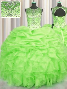 Great See Through Floor Length Ball Gown Prom Dress Scoop Sleeveless Lace Up