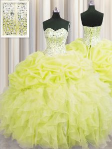 Comfortable Visible Boning Floor Length Yellow 15 Quinceanera Dress Sweetheart Sleeveless Lace Up