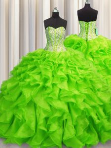 Trendy Visible Boning Floor Length Ball Gowns Sleeveless Vestidos de Quinceanera Lace Up
