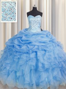 Classical Floor Length Baby Blue Sweet 16 Dresses Sweetheart Sleeveless Lace Up