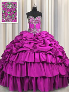 Embroidery Brush Train Floor Length Fuchsia Sweet 16 Quinceanera Dress Sweetheart Sleeveless Lace Up