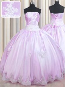 Exceptional Sleeveless Taffeta Floor Length Lace Up Quinceanera Gown in Lilac with Beading and Appliques