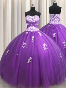 Spectacular Ball Gowns Quince Ball Gowns Purple Sweetheart Tulle Sleeveless Floor Length Lace Up