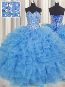 High End Visible Boning Baby Blue Quinceanera Dress Military Ball and Sweet 16 and Quinceanera and For with Beading and 