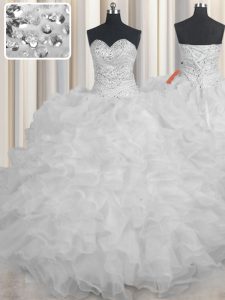 Shining White Sleeveless Organza Lace Up Vestidos de Quinceanera for Military Ball and Sweet 16 and Quinceanera