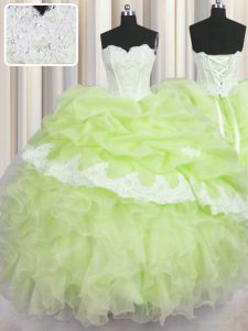 Sleeveless Beading and Appliques and Ruffles and Pick Ups Lace Up Quinceanera Dress