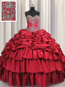 Brush Train Wine Red Sleeveless Beading and Embroidery and Ruffled Layers and Pick Ups Lace Up Ball Gown Prom Dress