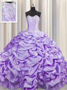 Brush Train Lavender Sleeveless Sweep Train Beading and Pick Ups With Train 15 Quinceanera Dress