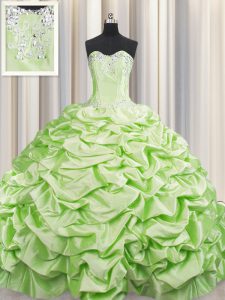 Fitting Pick Ups Brush Train Yellow Green Ball Gown Prom Dress Sweetheart Sleeveless Sweep Train Lace Up