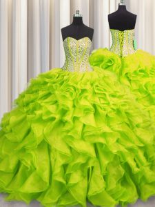 Affordable Visible Boning Yellow Green Quinceanera Dress Military Ball and Sweet 16 and Quinceanera and For with Beading