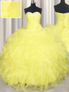 Gorgeous Organza Sleeveless Floor Length Ball Gown Prom Dress and Beading and Ruffles