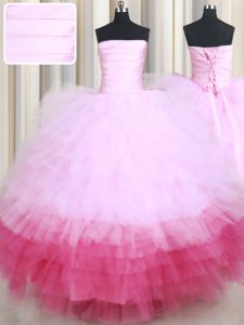 Stylish Sleeveless Floor Length Ruffled Layers Lace Up Sweet 16 Dresses with Multi-color