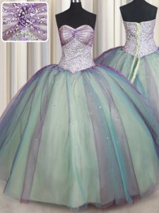 Multi-color Quinceanera Gown Military Ball and Sweet 16 and Quinceanera and For with Beading and Sequins Sweetheart Slee