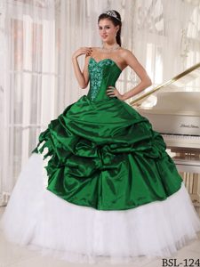 and Tulle Green and White Sweet Sixteen Quinceanera Dress for Fall