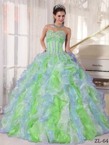 Multi-color Sweetheart Long Organza 2013 Fashionable Sweet Sixteen Dress