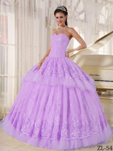 Classical Appliqued and Beaded Lace-up Quinceaneras Dresses in Lavender