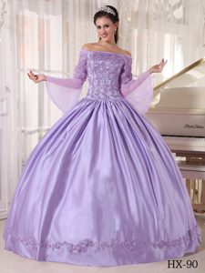 Fabulous Lavender Off The Shoulder Quinceanera Gowns with Long Sleeves