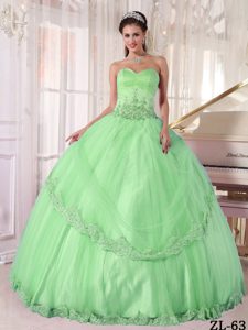 Popular Apple Green Sweetheart and Tulle Quinceanera Gown for Fall