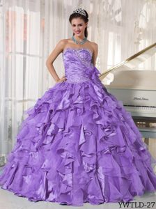 Sweetheart Lavender Wonderful Lace-up Quinceanera Dresses with Flower