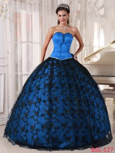 Sweetheart Sweet 16 Quinceanera Dress with Bowknot in Black and Aqua Blue