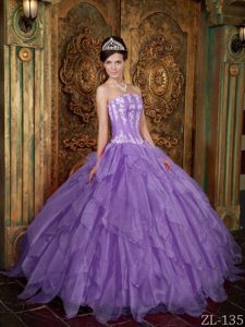 Light Purple Quinceanera Gown with Ruffles and White Appliques for Autumn