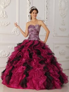 Colorful Sweetheart Beaded Dresses for Quinceanera with Leopard and Ruffles