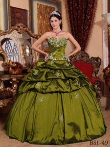 Olive Green Quinceanera Gown Dresses in with Appliques and Pick-ups