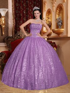 Beautiful Sequined Dress for Quinceanera with Heart Sharped Neckline in Purple