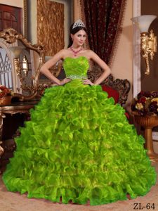 Sweetheart Quinceanera Gown Dress with Beadings and Ruffles in Spring Green
