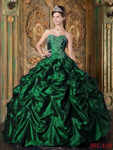 Hunter Green Sweetheart Quinceanera Gown Dresses in with Pick-ups