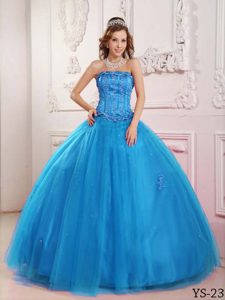 Elegant Teal Strapless Quinceanera Dresses with Beads and Embroidery on Sale