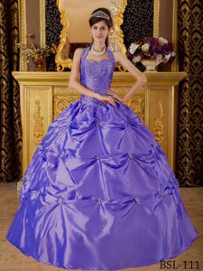 Halter Top 2013 Quinceanera Gown Dresses with Appliques in Purple