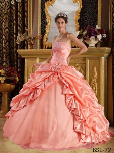 Pretty Watermelon Long Quinceanera Dress with Appliques and Pick-ups