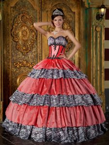 Luxurious Ball Gown Sweetheart Zebra Quinceanera Dress with Ruffled Layers